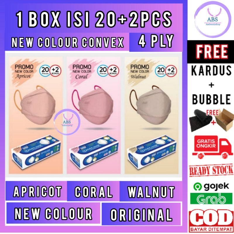 MASKER SENSI CONVEX MASK 4 PLY EARLOOP WALNUT, APRICOT,CORAL Original | sensi mask convex 4 ply box 