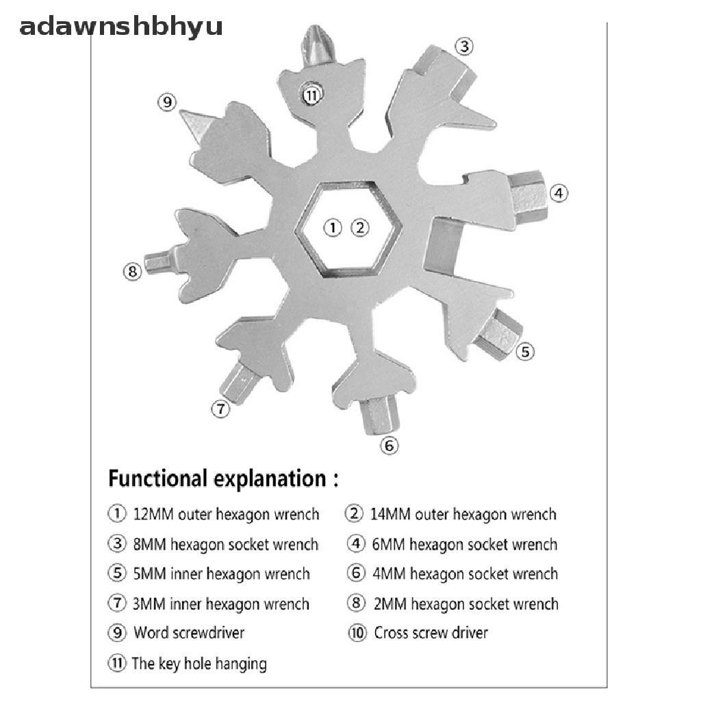 Adawnshbhyu 18in1 Snowflake Mini Multi Pocket Hex Wrench Spanner Gantungan Kunci Pendakian Luar Ruangan