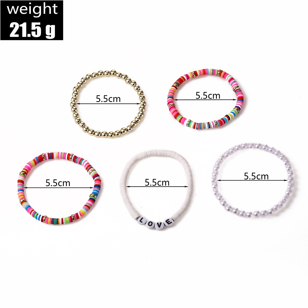 5pcs / Set Gelang Mutiara Tembikar Lembut Warna-Warni Gaya Bohemian Retro Untuk Wanita