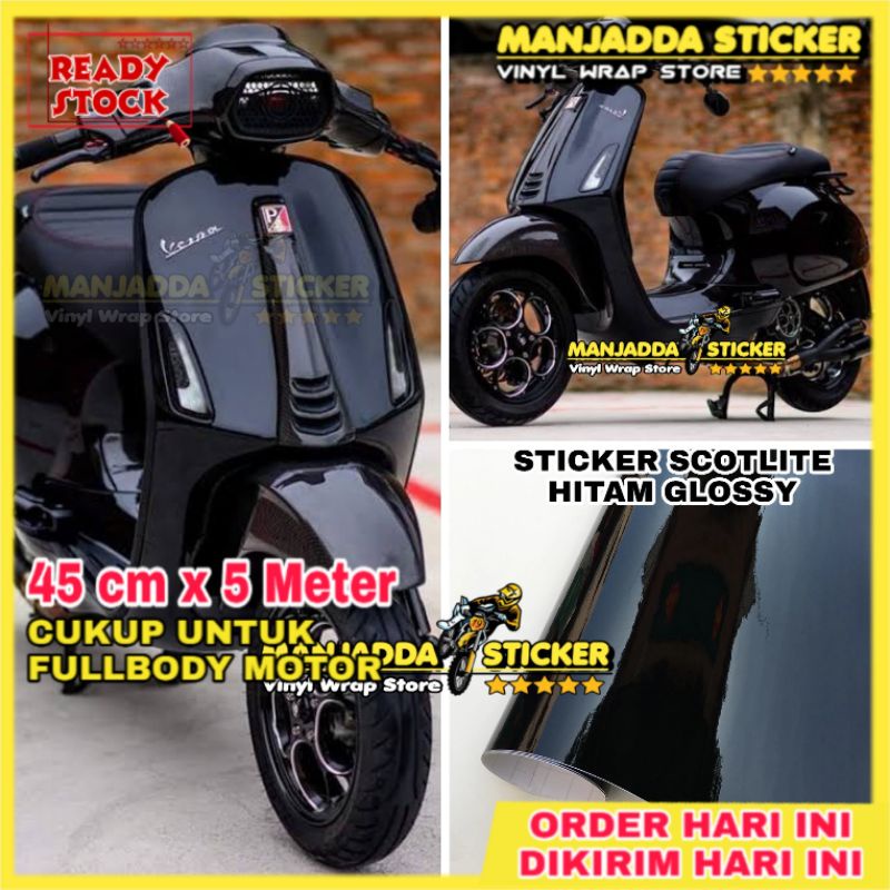 Stiker Skotlet Motor Hitam Glos 45cm X 5meter