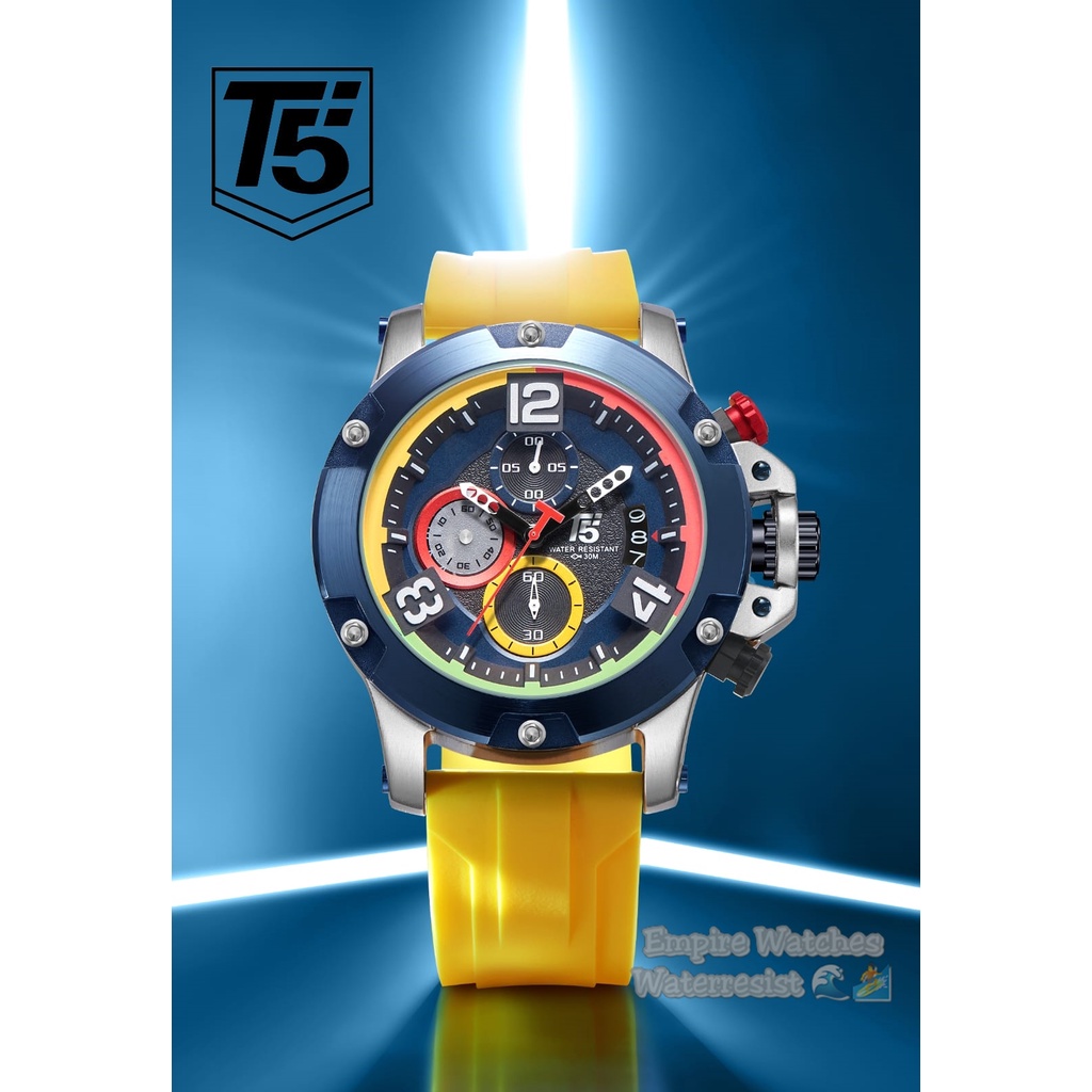 Jam Tangan T5 H3885G H3885 3885 Pria Cowok Analog Chrono dan Tanggal Aktif Strap Rubber Kualitas Ori