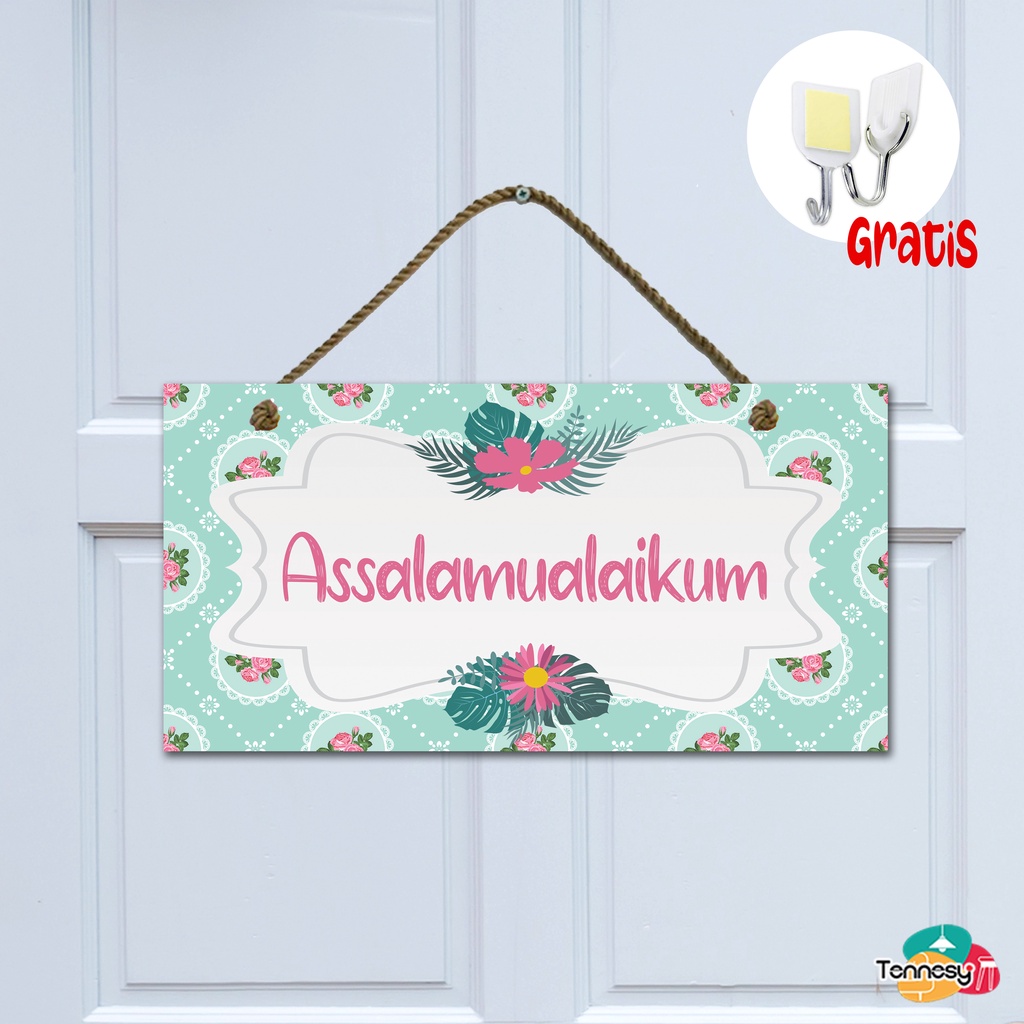 TENNESY PAJANGAN PINTU HIASAN DINDING GANTUNGAN TALI SIGN SHABBY FLOWER TOSCA 20x10CM DEKORASI DINDING KAMAR TIDUR RUMAH