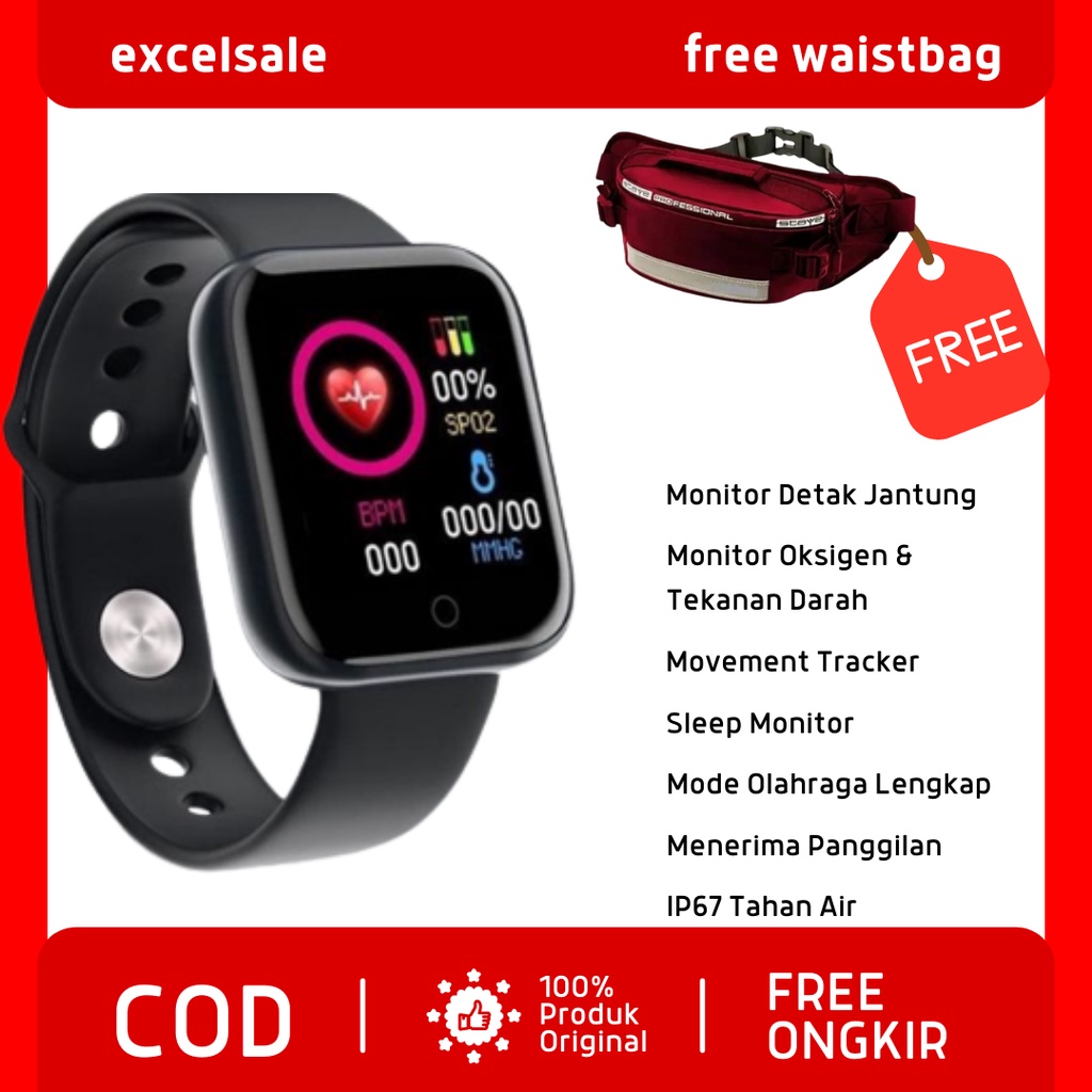 Jual jam tangan pintar smartwatch pria Pengukur tekanan darah oxigen darah jarak langkah dan