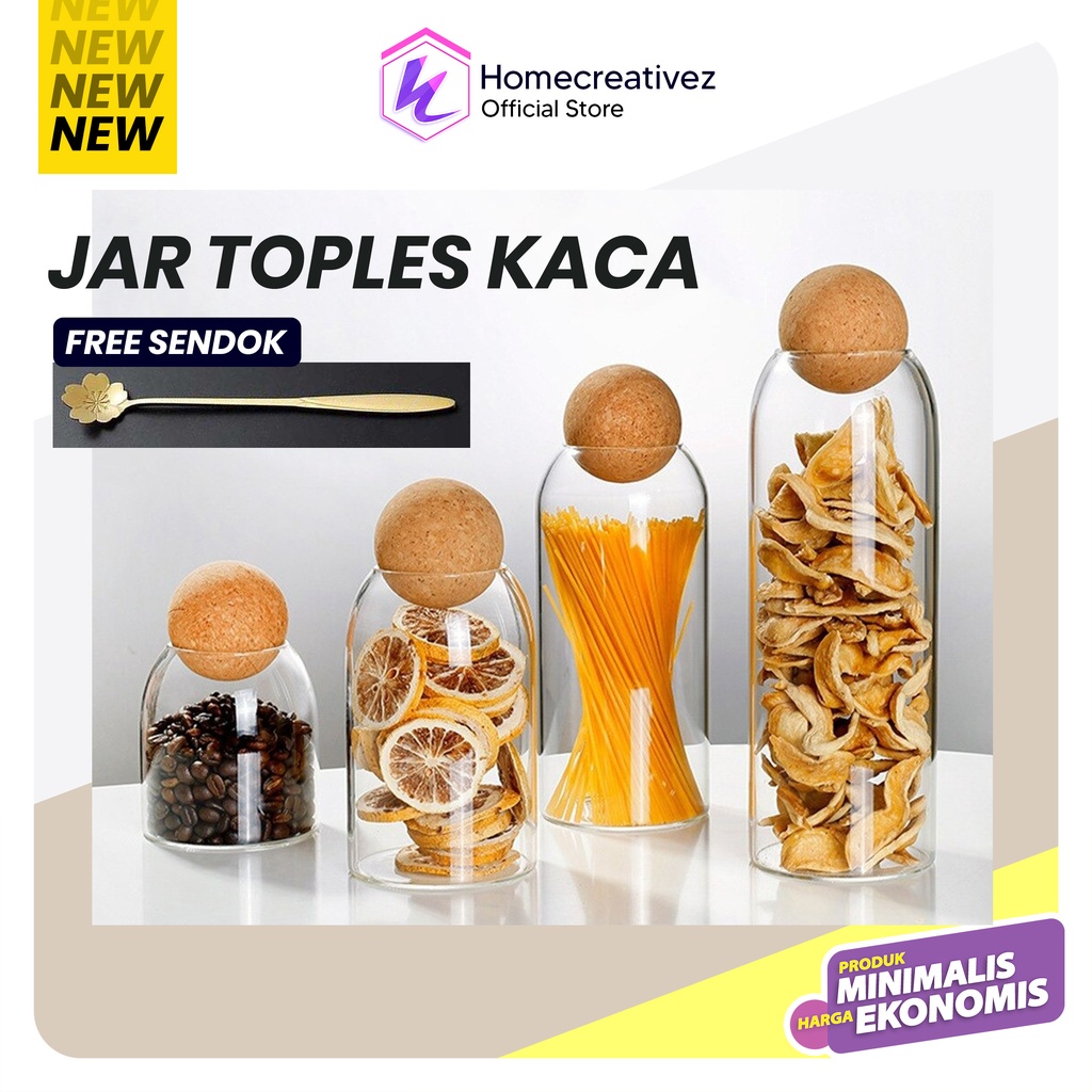 HC Toples Kaca Jar Penyimpanan Makanan Glass Storage Jar Kaca Borosilicate Desain Unik