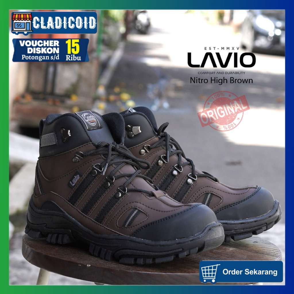 SEPATU SAFETY BOOTS PRIA UJUNG BESI KERJA LAPANGAN PROYEK OUTDOOR TOURING  SEFTI LAVIO NITRO TINGGI