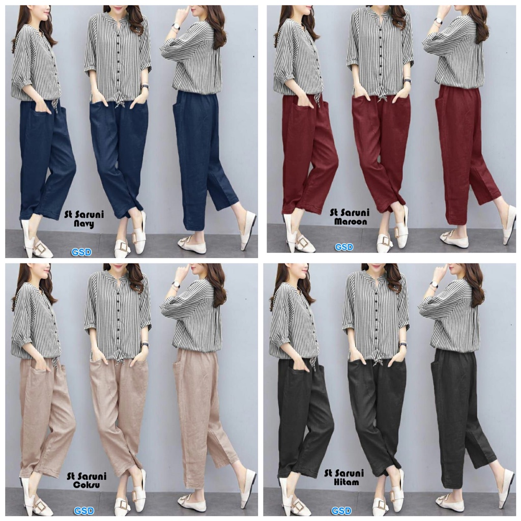 St Saruni/set wanita/set celana wanita/setelan celana panjang/setelan celana kotak/setelan blus cewe