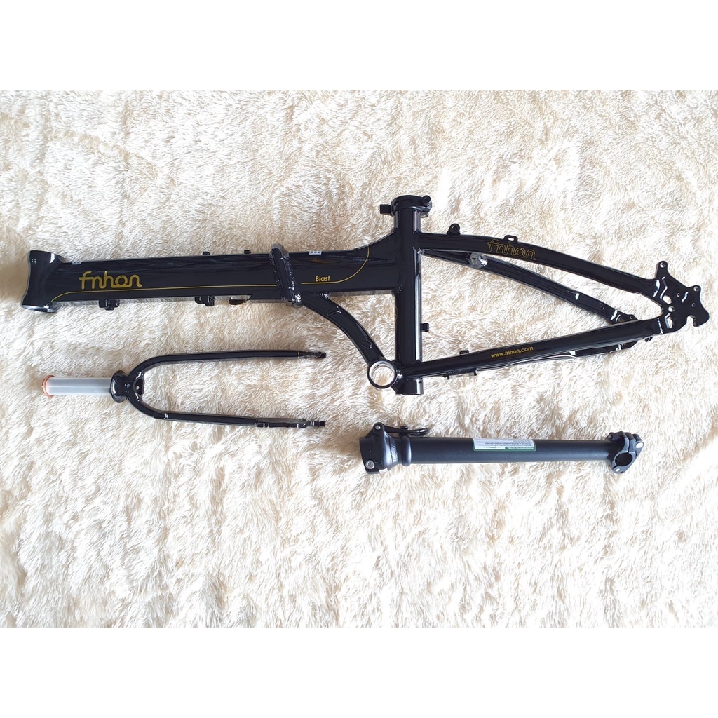 Frame fork handlepost Fnhon Blast black gold hitam emas discbrake 20 22 inch