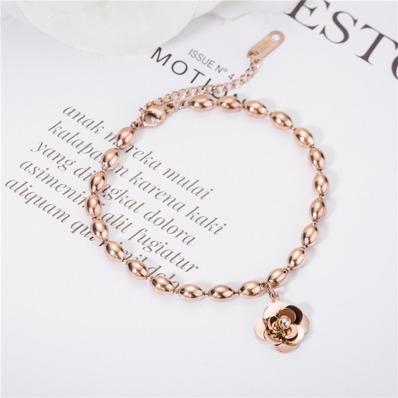 Gelang Bracelet Wanita Aksesoris Titanium Korea Hadiah GK044 rose gold cocok hadiah motif bunga