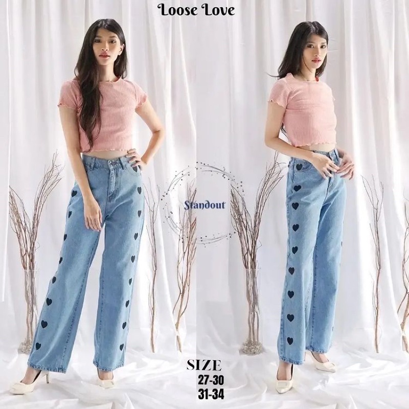 GS-Celana Loose Jeans Panjang Motif love Import-jeans Premium quality