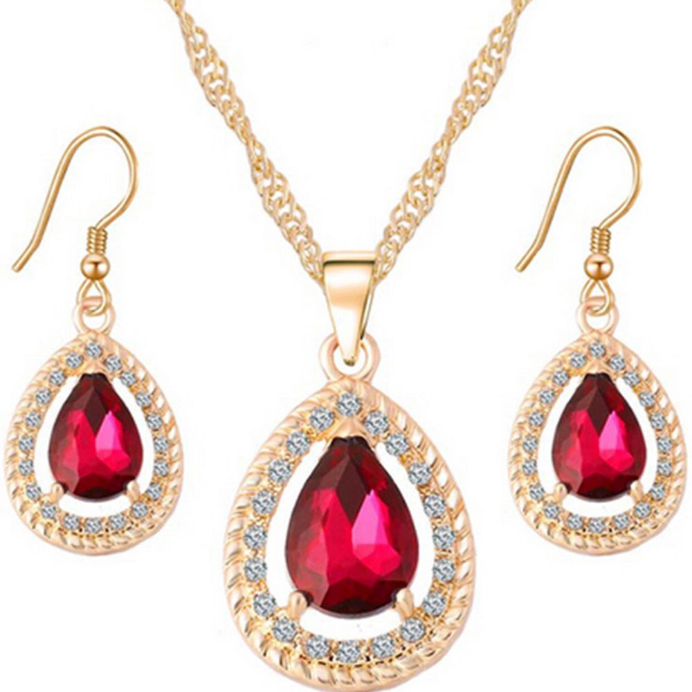 SeREADY MAKASSAR Set Perhiasan Kalung Anting Wanita / Set Perhiasan Emas Imitasi Permata