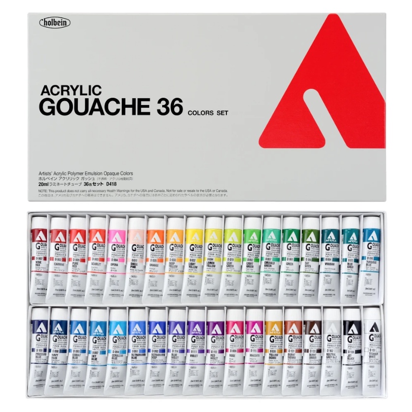 Holbein Acryla Gouache - Set of 36 Colors x 20ml