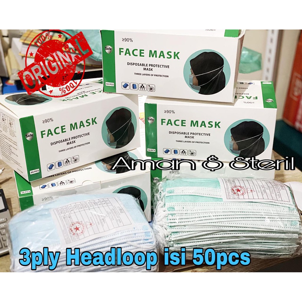 VS GG -  MASKER HIJAB / HEADLOOP 3PLY ISI 50PCS MASK AMAN HIGIENIS