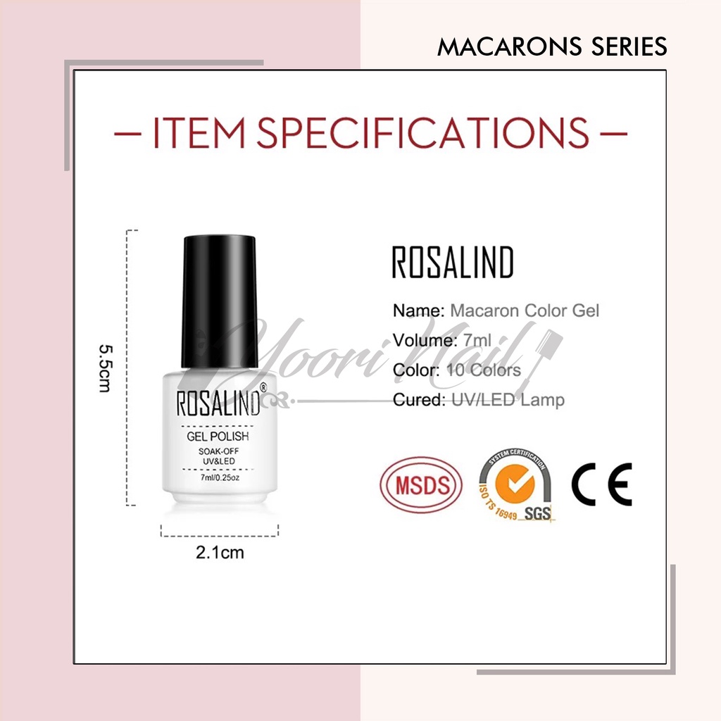 Mini Rosalind macarons series 7ml gel polish pastel color kutek gel nail art warna pastel macaron