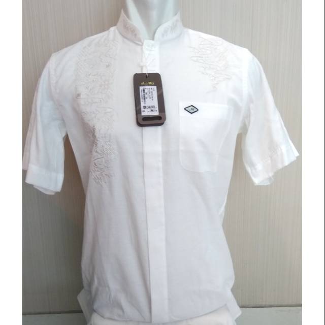 Baju Koko ALMIA AL MIA Premium tangan Pendek Pria pakaian Putih Original gamis Makassar Katun Asli