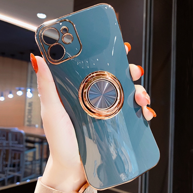 Velvet all-in-one magnetic ring case iphone 11 pro max 12/13 pro max mini Xs max XR 7/8/se2020 7plus/8plus electroplating all-inclusive metal stand soft shell shockproof protective