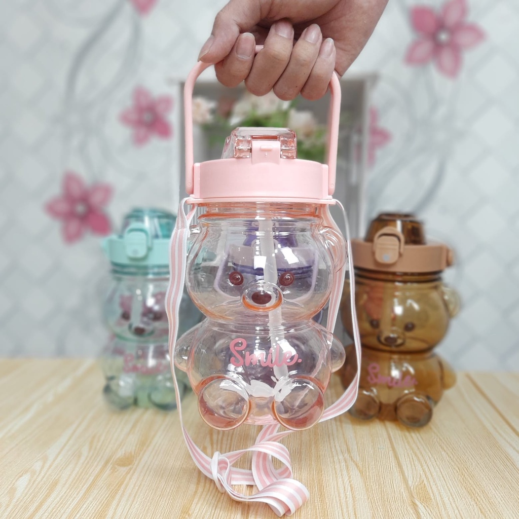 BISA COD Botol Minum 1 Liter AWET DAN BAGUS Karakter Anak Lucu Beruang botol minum Aneka Warna TERMURAH cocok untuk anak best seller / Botol Infused Water Sedotan Lipat