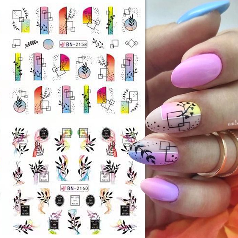 Harunouta Stiker Decal Motif Geometri / Daun / Bunga / Geometri Untuk Dekorasi Nail Art / Manicure DIY