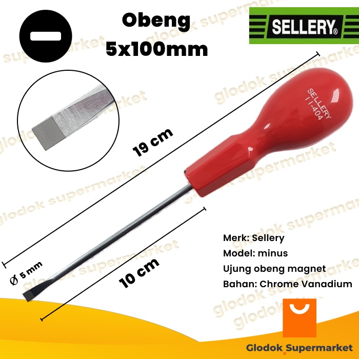 Obeng Minus 4 inch Sellery 11-404 Diameter 5mm Panjang Besi 10cm Magnet