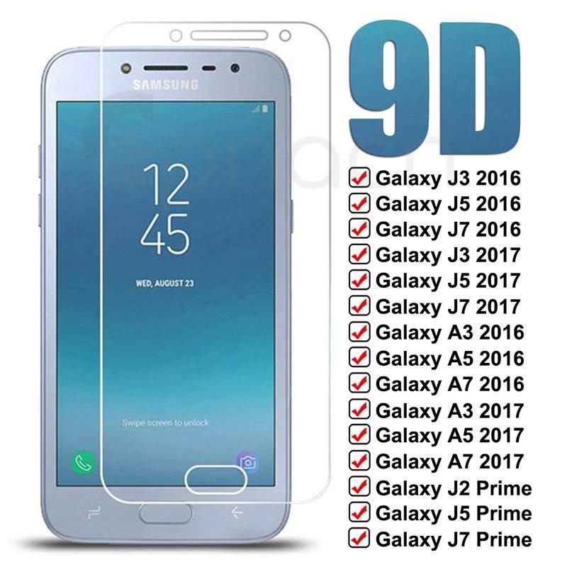 9D Tempered Glass on For Samsung Galaxy J3 J5 J7 A3 A5 A7 2016 2017 J2 J4 J7 Core J5 Prime S7 Screen Protector Glass Film Case