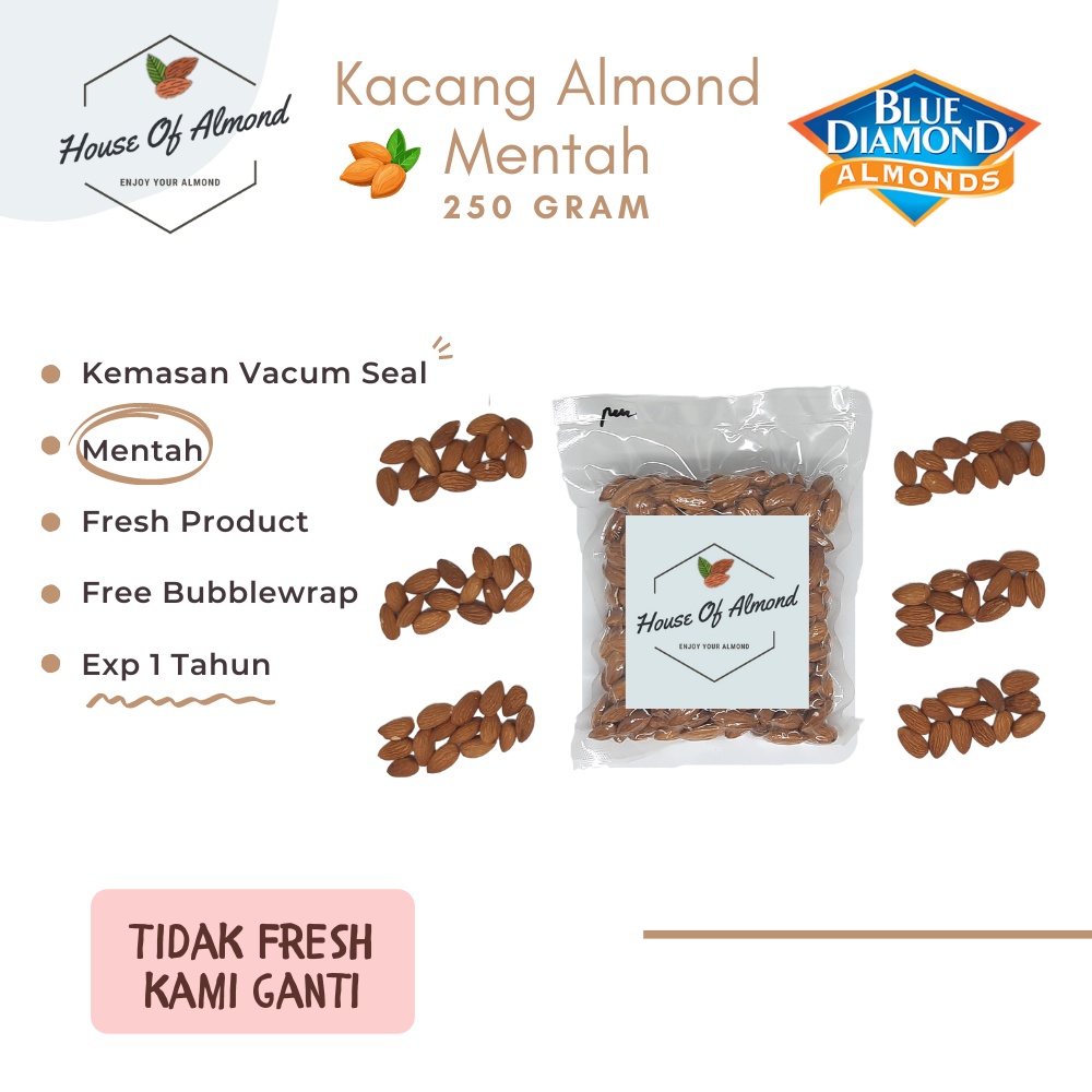 

Kacang Almond Mentah (Raw) 250gr Blue Diamond