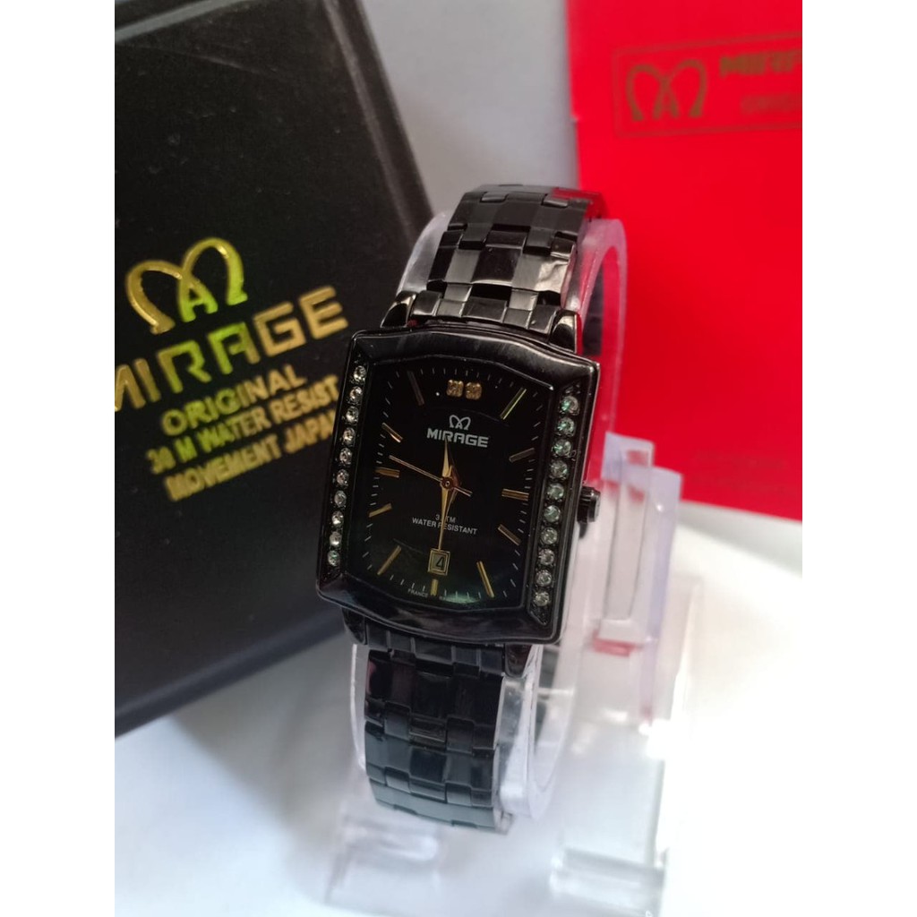 Jam Tangan Wanita Mirage Original 7442 Full Hitam Bergaransi Water Resistant 3 ATM