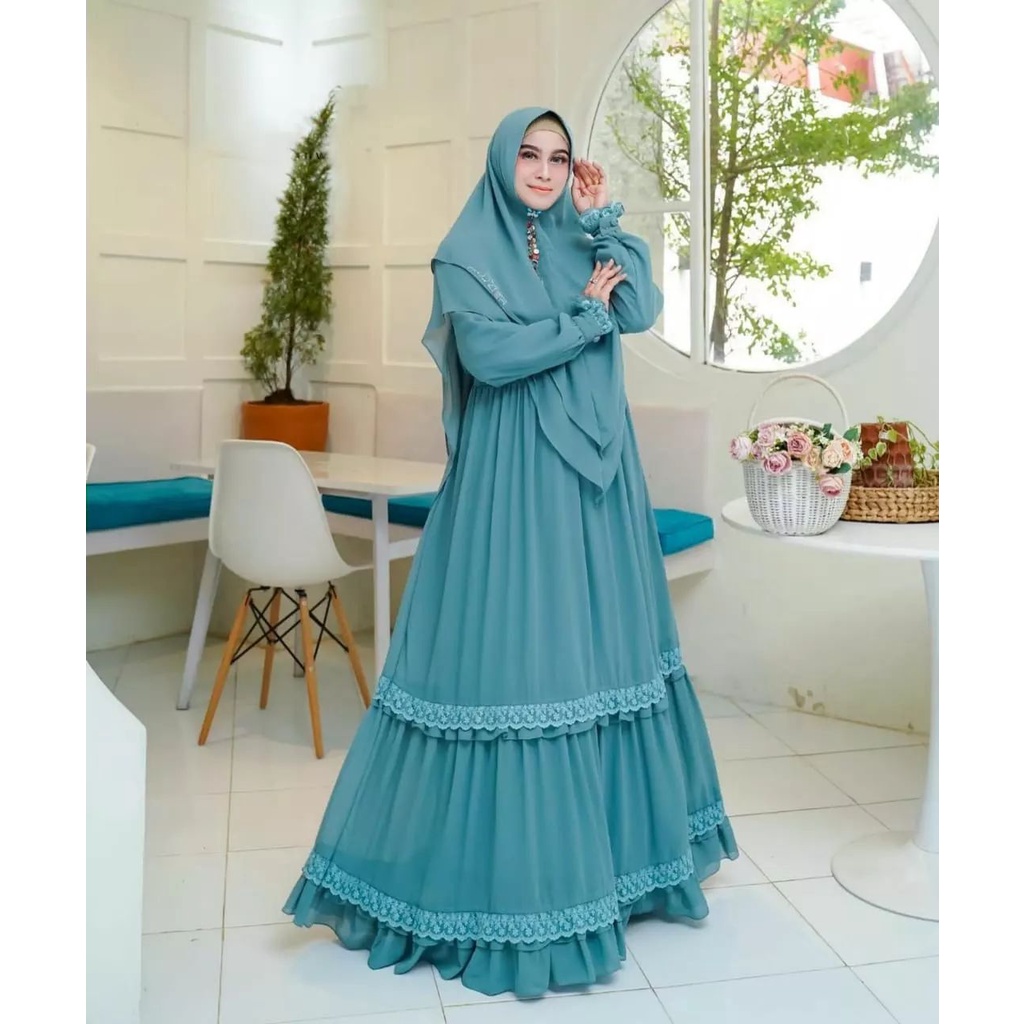 KINARA SYARI BAHAN CERUTY BABYDOLL FULL PURING MIX RENDA DAPAT GAMIS DAN HIJAB/KHIMAR WANITA KHIMAR 