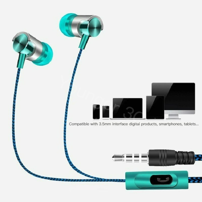 Headset Earphone In-ear Bass Stereo Kabel Kepang 3.5mm Dengan Mic Untuk Olahraga