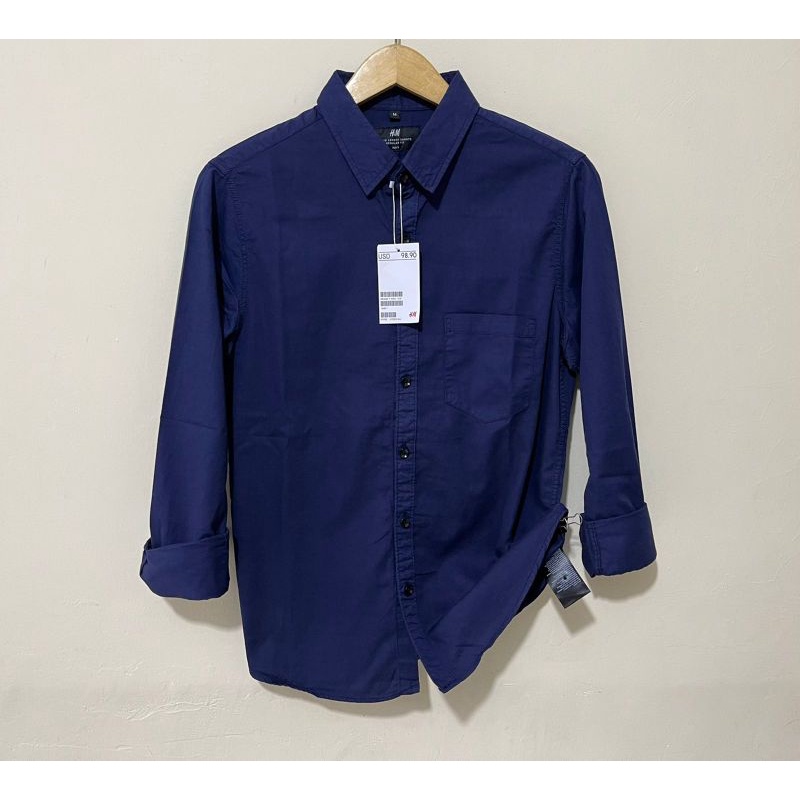 Kemeja Pria Panjang H&amp;M Putih | Kemeja Lengan Panjang Soft Twill | Kemeja Casual Pria Putih Polos