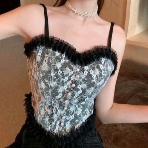 1996 Baju atasan tanktop kamisol kemben pendek belakang karet putih hitam mewah Korea Korean style c