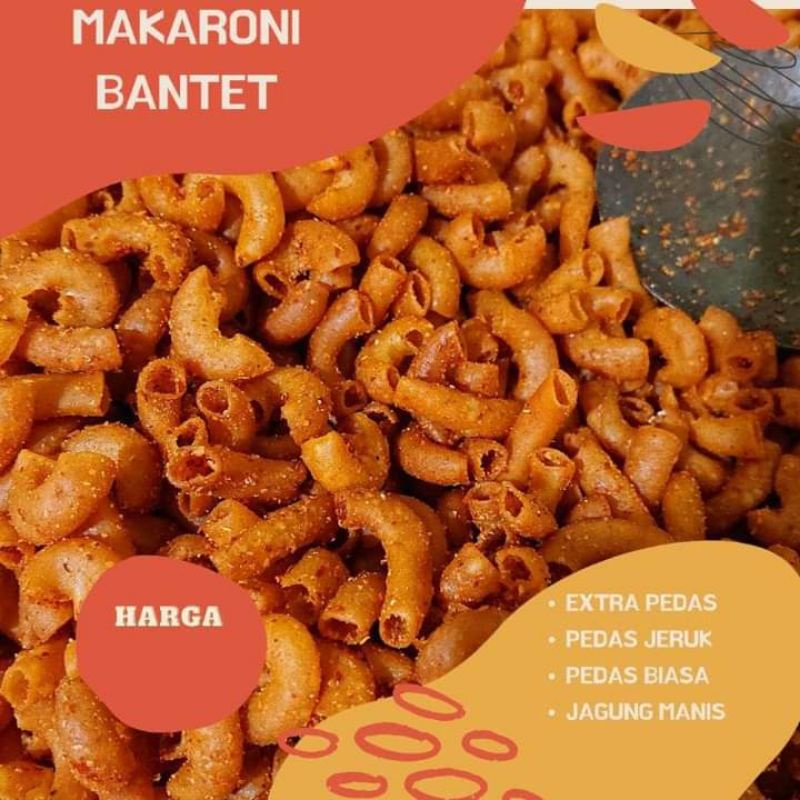 

Makaroni bantet rasa balado,jagung manis, original, sangat pedas tersedia dalam kemasan 100gr