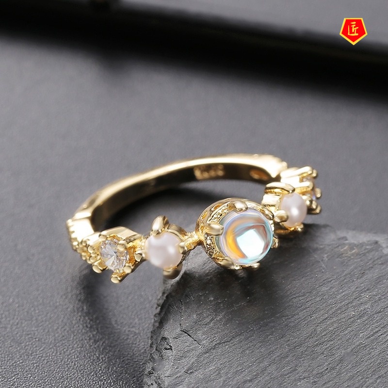 [Ready Stock]White Moonstone Pearl Ring Exquisite and Elegant