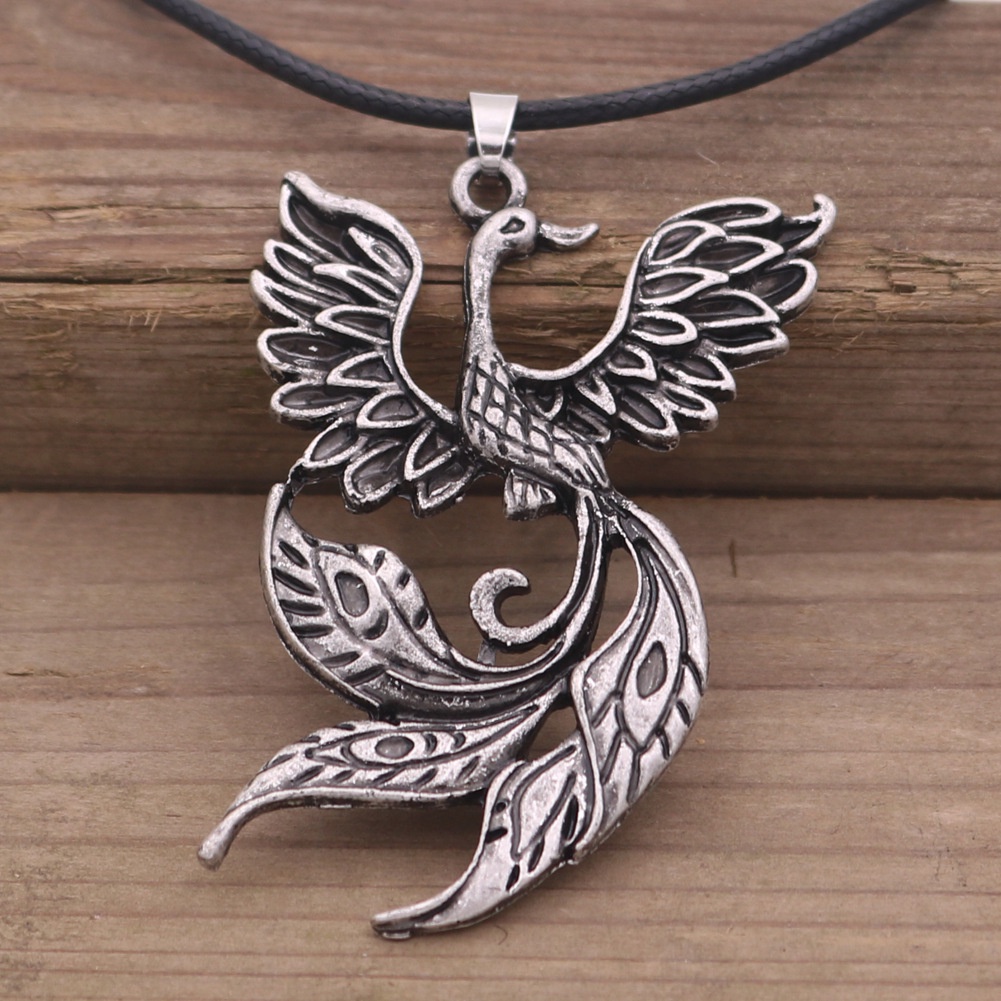 Kalung Rantai Liontin Burung Phoenix Firebird Gaya Retro Viking Untuk Wanita