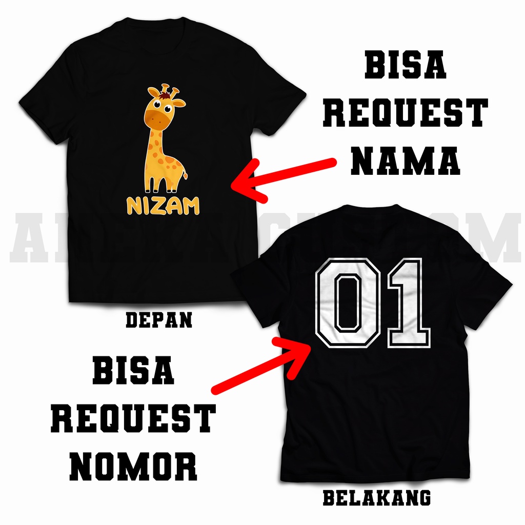 Kaos anak bebas nama karakter binatang / Kaos anak karakter binatang