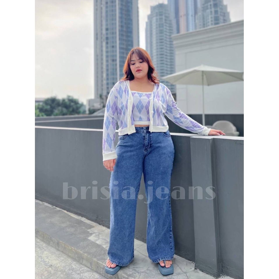 BRISIA JEANS - WENDY Boyfriend Jeans JUMBO - Snow Blue Tua Size 34-38 / Loose Jeans BIGSIZE