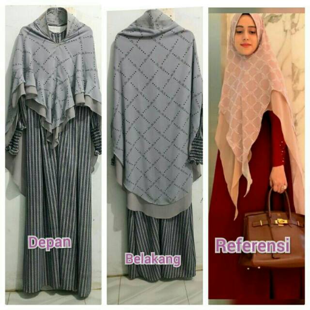 gamis monalisa set khimar /hijab  printing look like sisesa preloved/second/Pl vgc