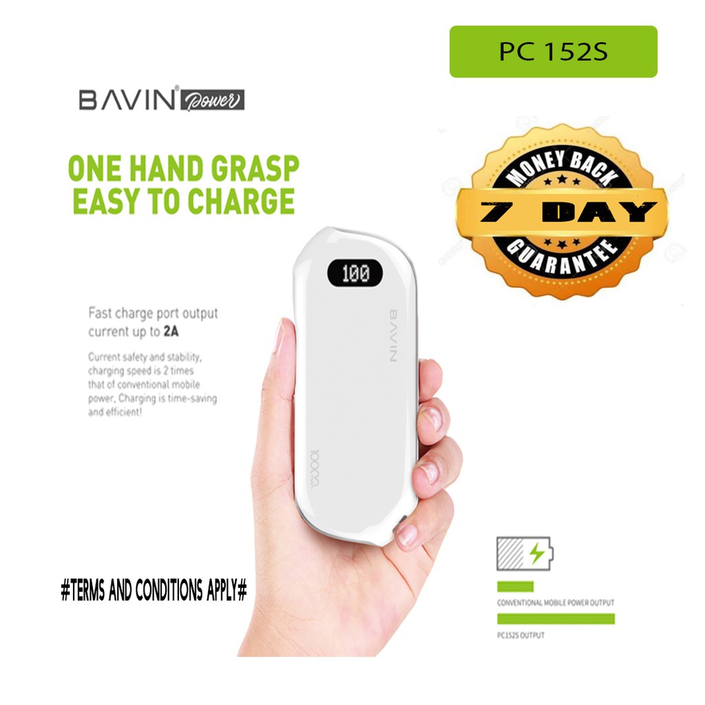 Power Bank 10.000Mah Bavin  PC-152S Origina Hitam Putih 100%