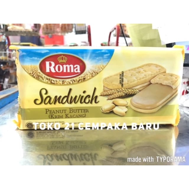 

Roma Sandwich Peanut Butter 216 gram | Roma Cream Krim Kacang Biskuit Murah 216g