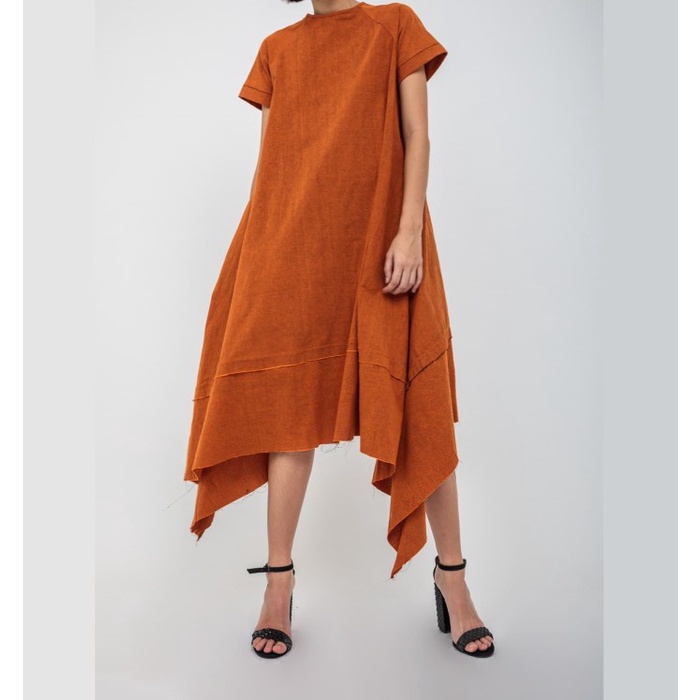 Oemah Etnik Orange Ehuang Tenun Dress - Orange