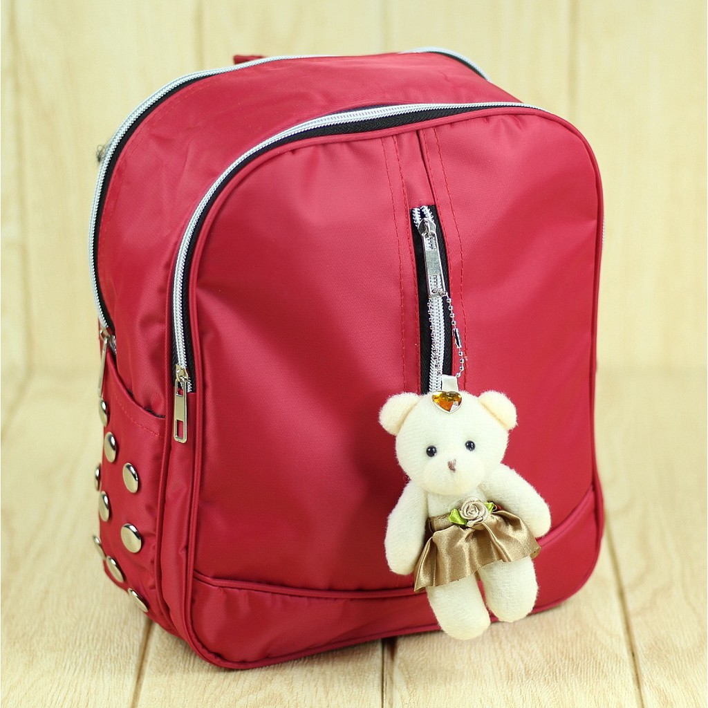 Tas Backpack Anak Perempuan Gendong Cewek Merah Boneka Ransel Anak Sekolah Ngaji Bahan Tebal Lucu Nyaman Di punggung Free Gantungan Boneka