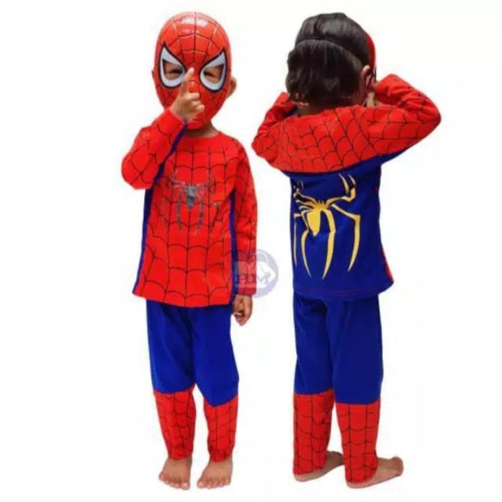 KOSTUM ANAK SPIDERMAN SUPERHERO/SETELAN SPIDERMAN ANAK GRATIS TOPENG