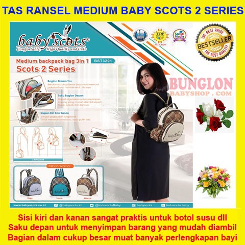 TAS BAYI MURAH PERLENGKAPAN BAYI RANSEL MEDIUM BACKPACK BAG 3 IN 1 BABY SCOTS SERIES 2 BST 3201