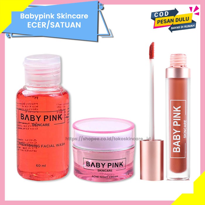 Brightening Facial Wash &amp; Acne Night Cream &amp; Babylip Nude Love Baby Pink Skincare Original BPOM