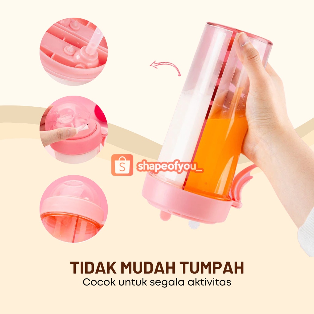 DUET COUPLE BOTTLE BOTOL MINUM DUET DUA SISI 2 SISI 2IN1 BOTOL SEKAT - tanpa bubble, POLOS 420 ML premium berkualitas elegan