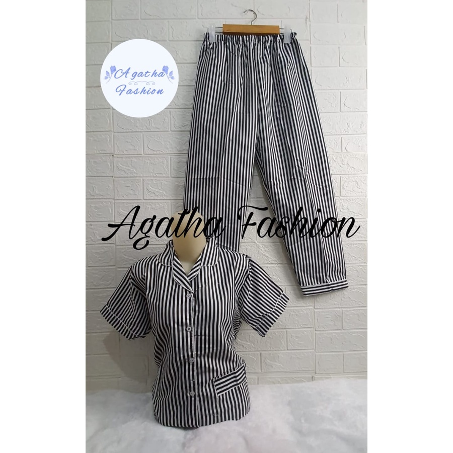 Baju Tidur Cewek Lengan Panjang Dan Lengan Pendek Motif Kotak Piyama Wanita Kekinian Pajamas Dewasa-CP SALUR HITAM XL