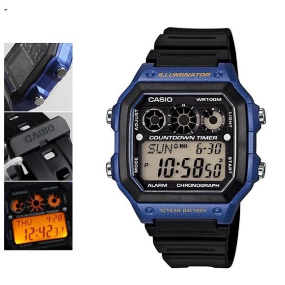 Casio Original AE-1300WH / AE1300WH Jam Tangan Pria Digital Karet Hitam