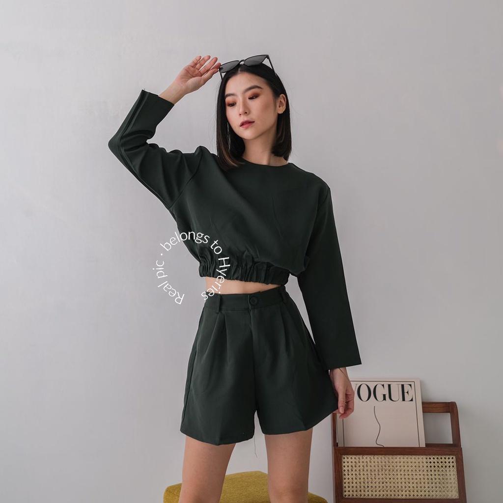 HYERIES Hwayoung set  / Setelan wanita / Sweater Wanita / Longsleeve Round Neck Top / Sweater Polos / Oversize Crop / Pakaian Casual Wanita /  Atasan Casual / Setelan Wanita / Blouse wanita Atasan asthethic / Atasan korean / Baju korea