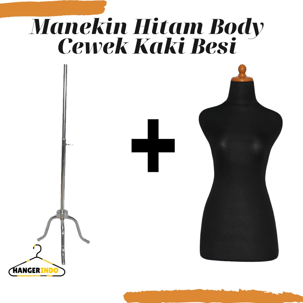 Manekin Body Cewek DM Hitam Kaki Besi | Manekin Kain | Patung Display