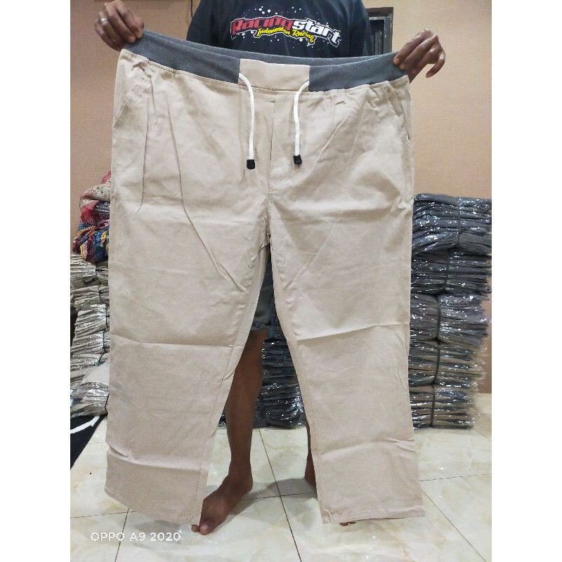 BIG SIZE 40-50 CELANA CHINOS COWOK PANJANG KARET PINGGANG RIP KOLOR