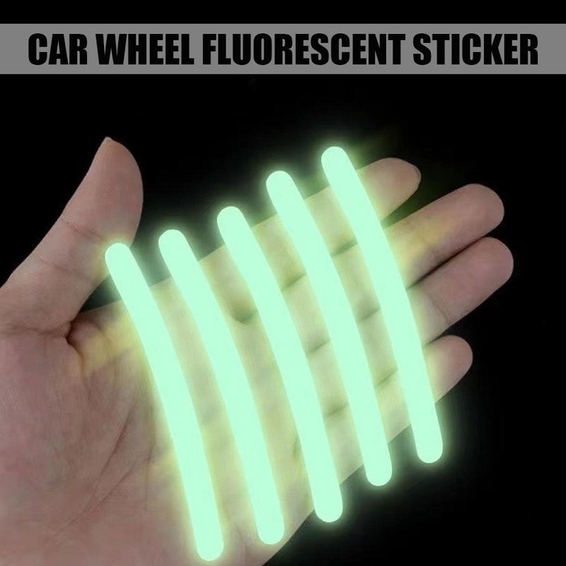 20 Pcs / Set Stiker Velg Mobil Bentuk Busur Motif Garis Bercahaya Dalam Gelap