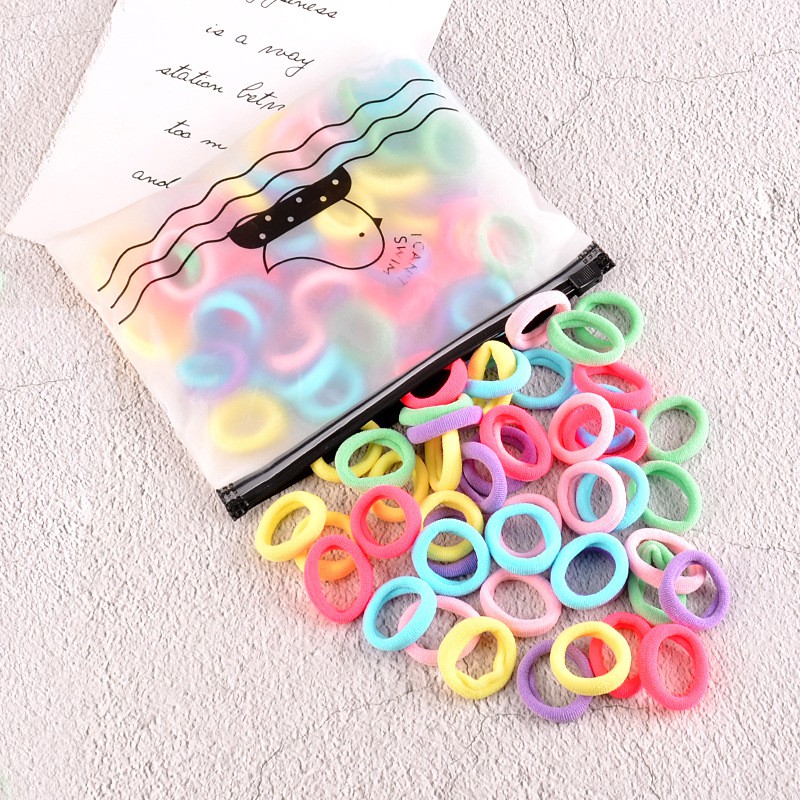 OVERFLOWS.ID 50 Pcs Tali Rambut Donut Dengan Pouch Bunga Daisy Import Ikat Rambut Set Import-Pastel Bebek